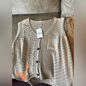 Beige Button-Up Knit Cardigan